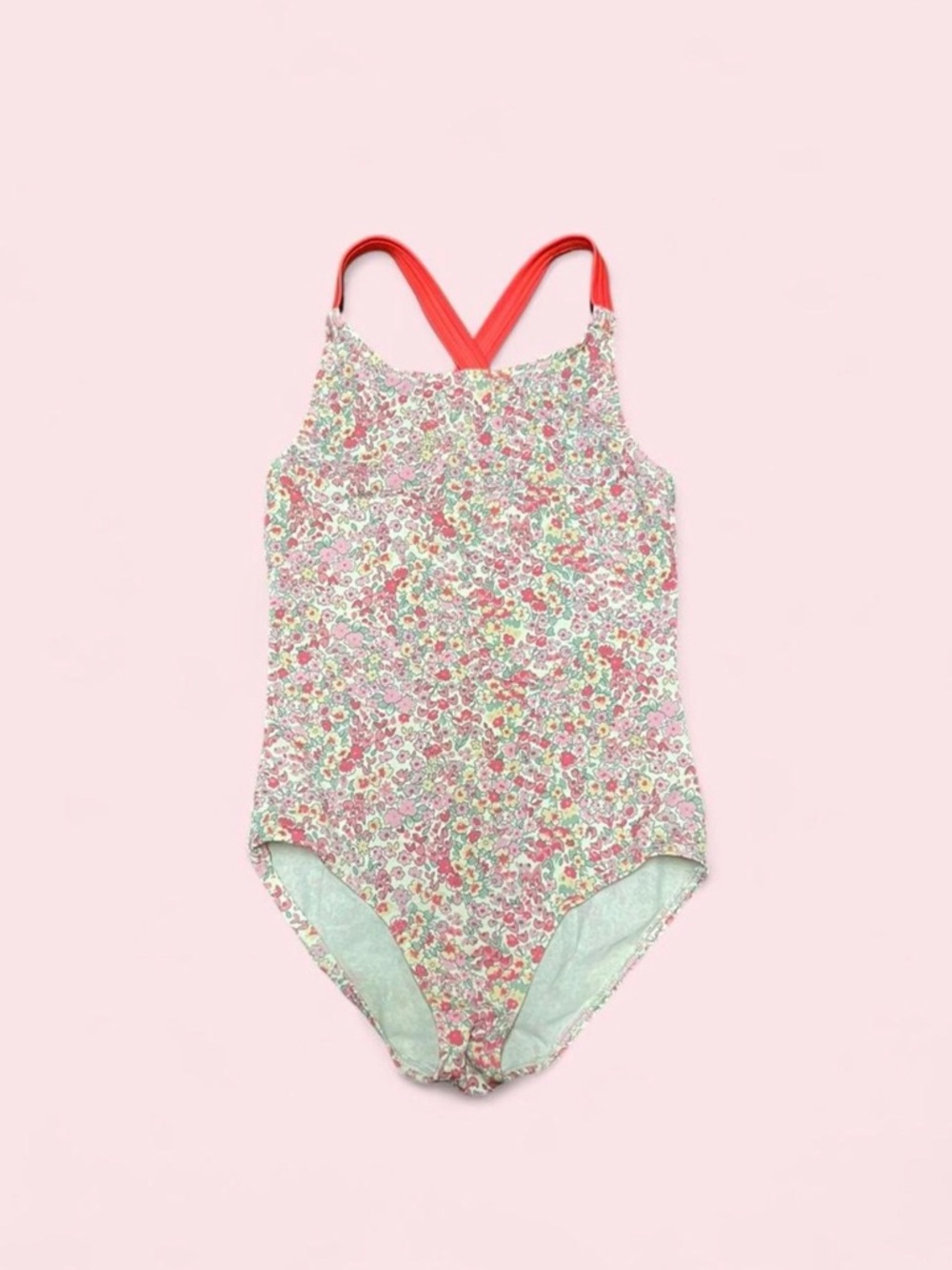 Boden Girls Floral Swimsuit 5-6Y Pink Ditzy Print Criss Cross Back Summer Swim